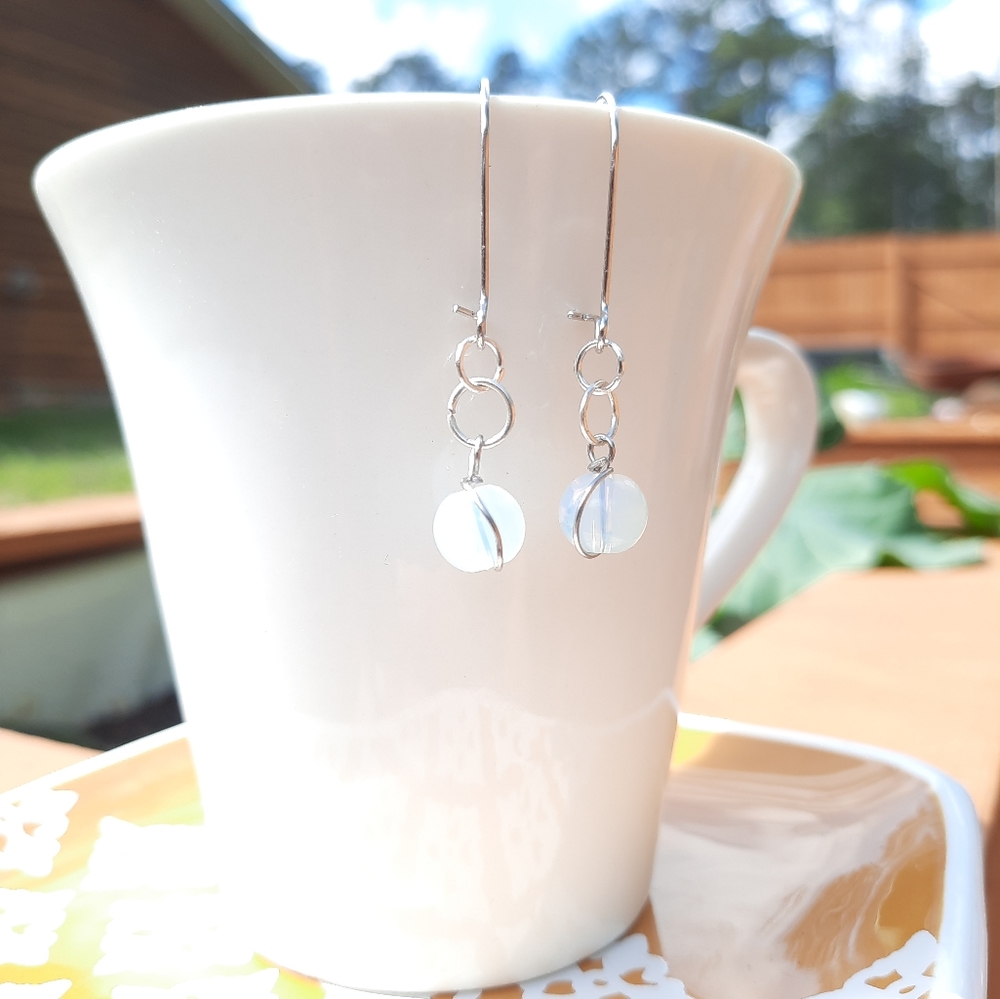 Opal Stone Wire Detail Dangle Earrings